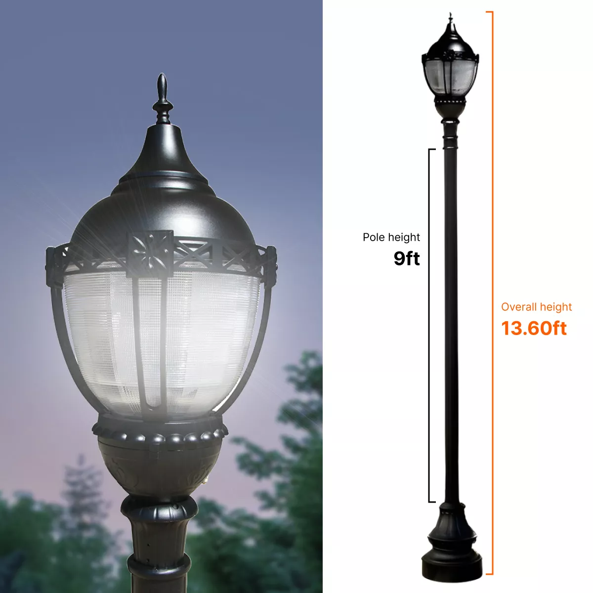 Premier Municipal Quality LED Street Light Fixture, 9ft Pole, and Pedestal Combo