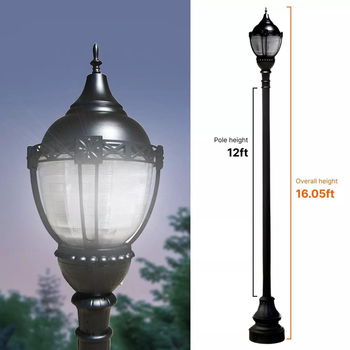 Premier Municipal Quality LED Street Light Fixture, 12ft Pole, and Pedestal Combo