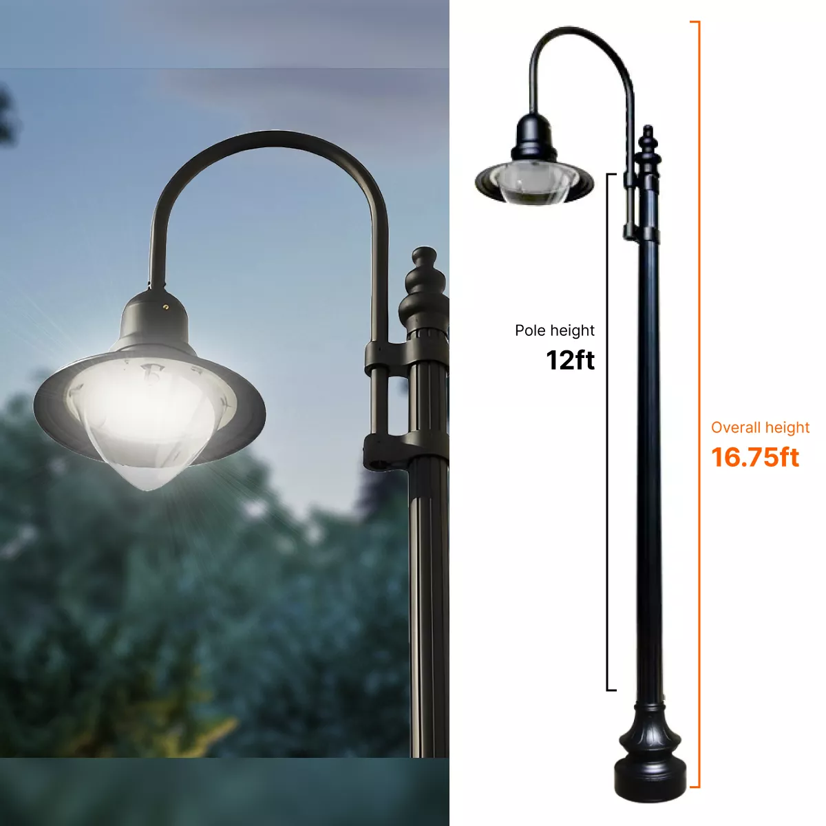 Dark Sky Municipal Quality LED Street Light Fixture, Pole, and Pedestal Combo With 12 Feet Pole