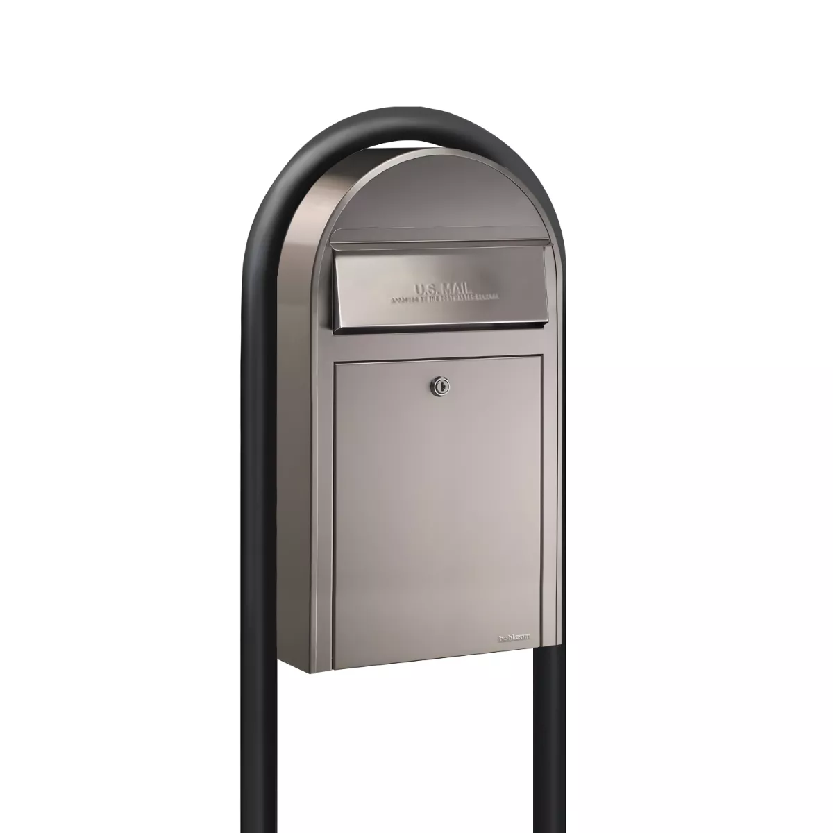 Bobi Grande Slim Front Access Stainless Steel Mailbox with Round Black Post Combo
