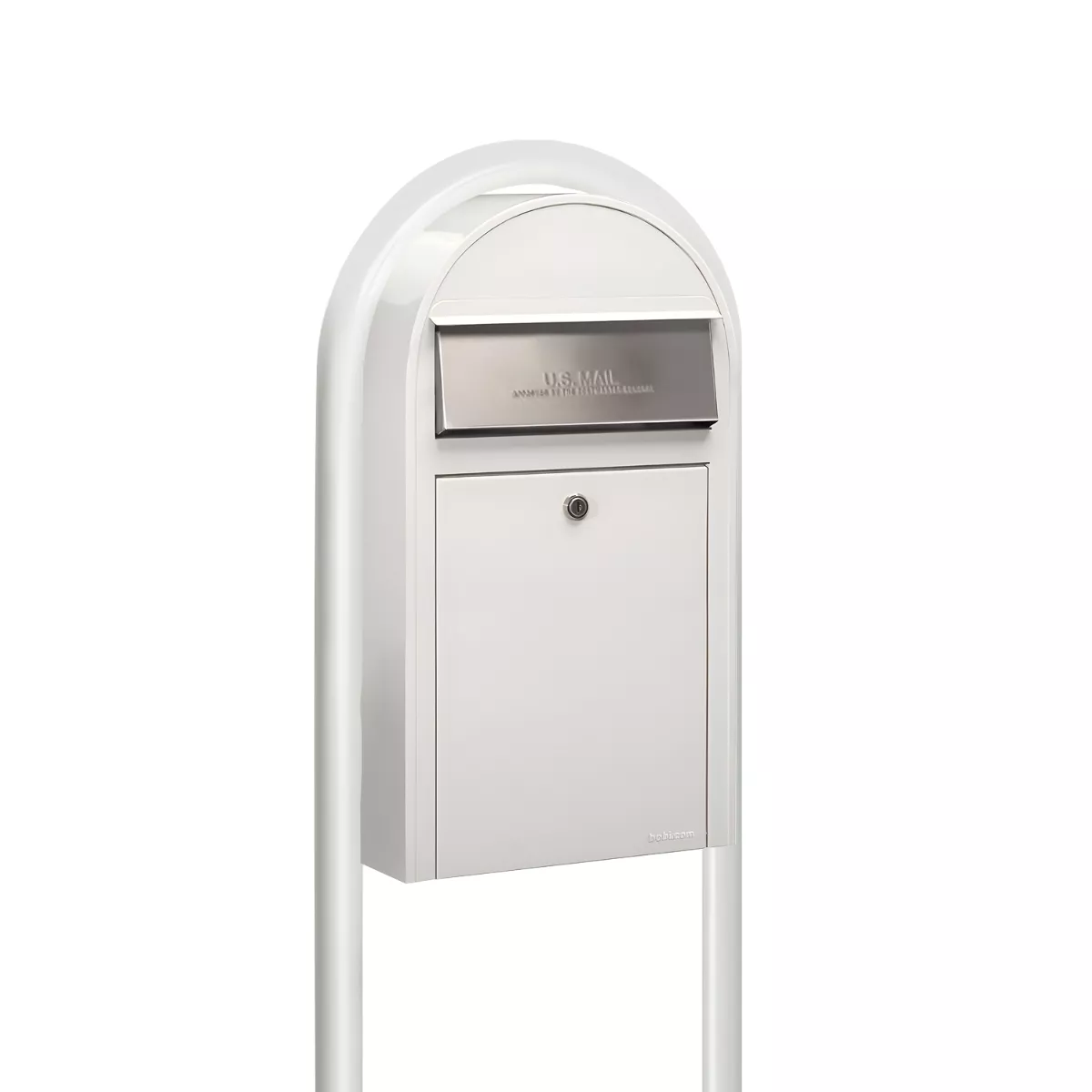 Bobi Grande Slim Front Access White Mailbox with Round White Post Combo