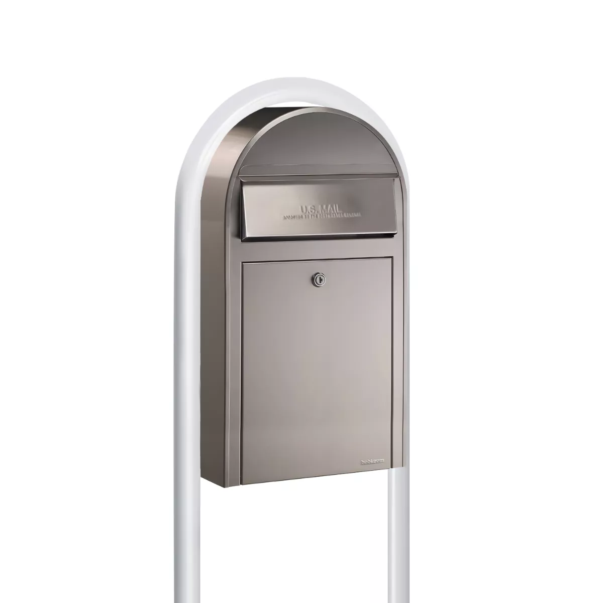 Bobi Grande Slim Front Access Stainless Steel Mailbox with Round White Post Combo