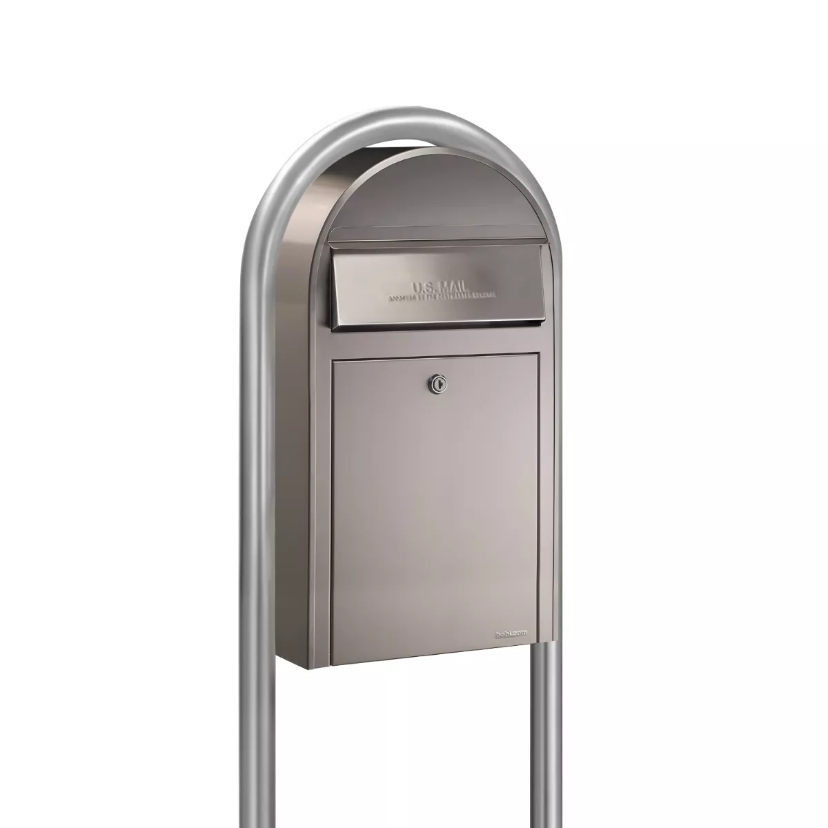 Bobi Grande Slim Front Access Stainless Steel Mailbox with Round Zinc Post Combo