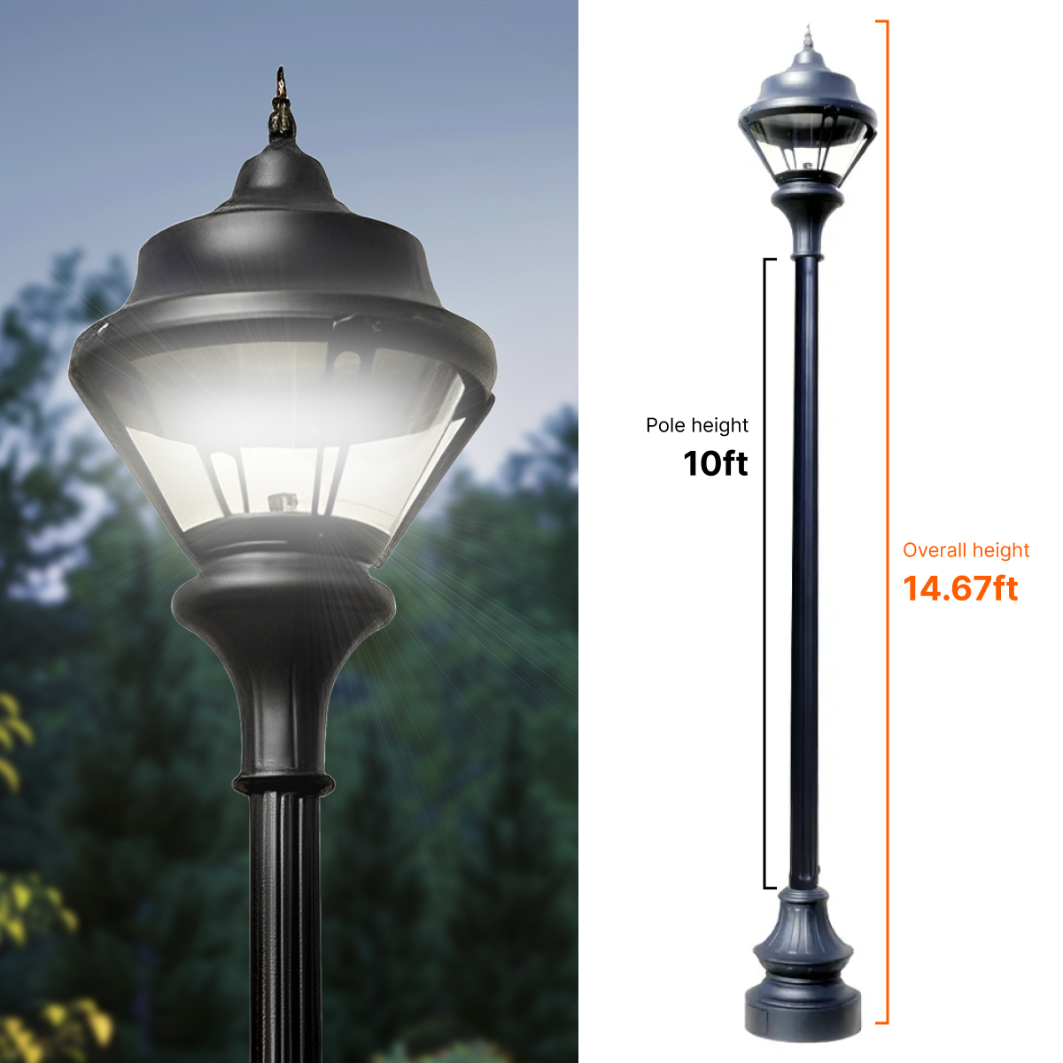 Traditional Municipal Quality LED Street Light Fixture, Pole, and Pedestal Combo 10 Feet Pole