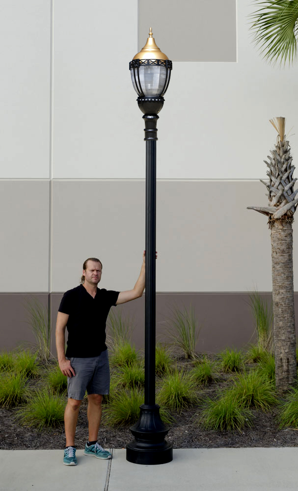 Gold Globe LED Outdoor Street Light with Acorn Fixture