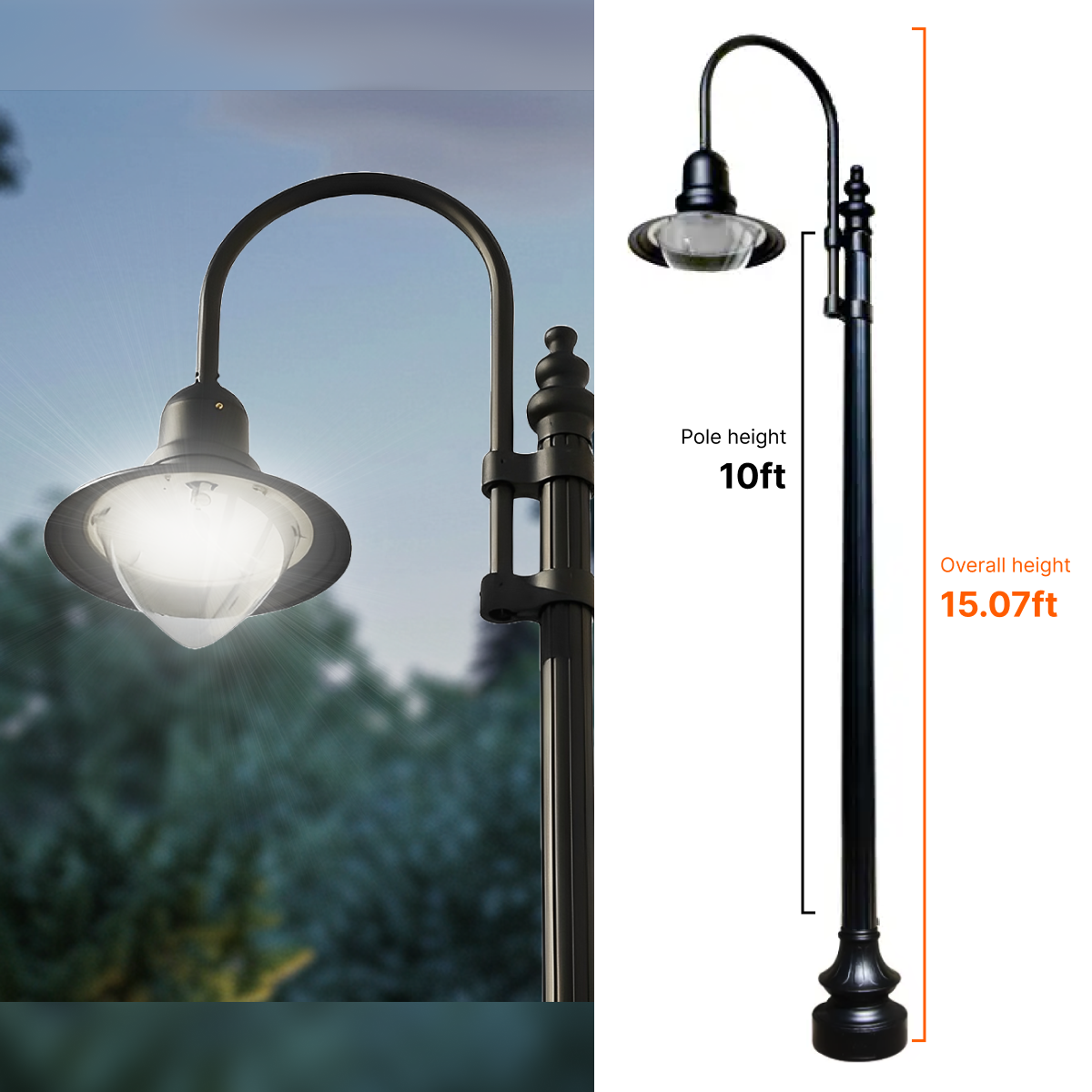Dark Sky Municipal Quality LED Street Light Fixture, Pole, and Pedestal Combo With 10 Feet Pole