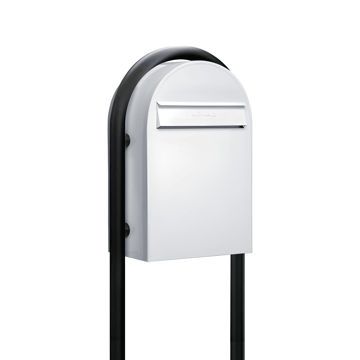 USPS Approved Bobi Classic B Rear Access Modern Locking White Mailbox and Round Black Post Combo