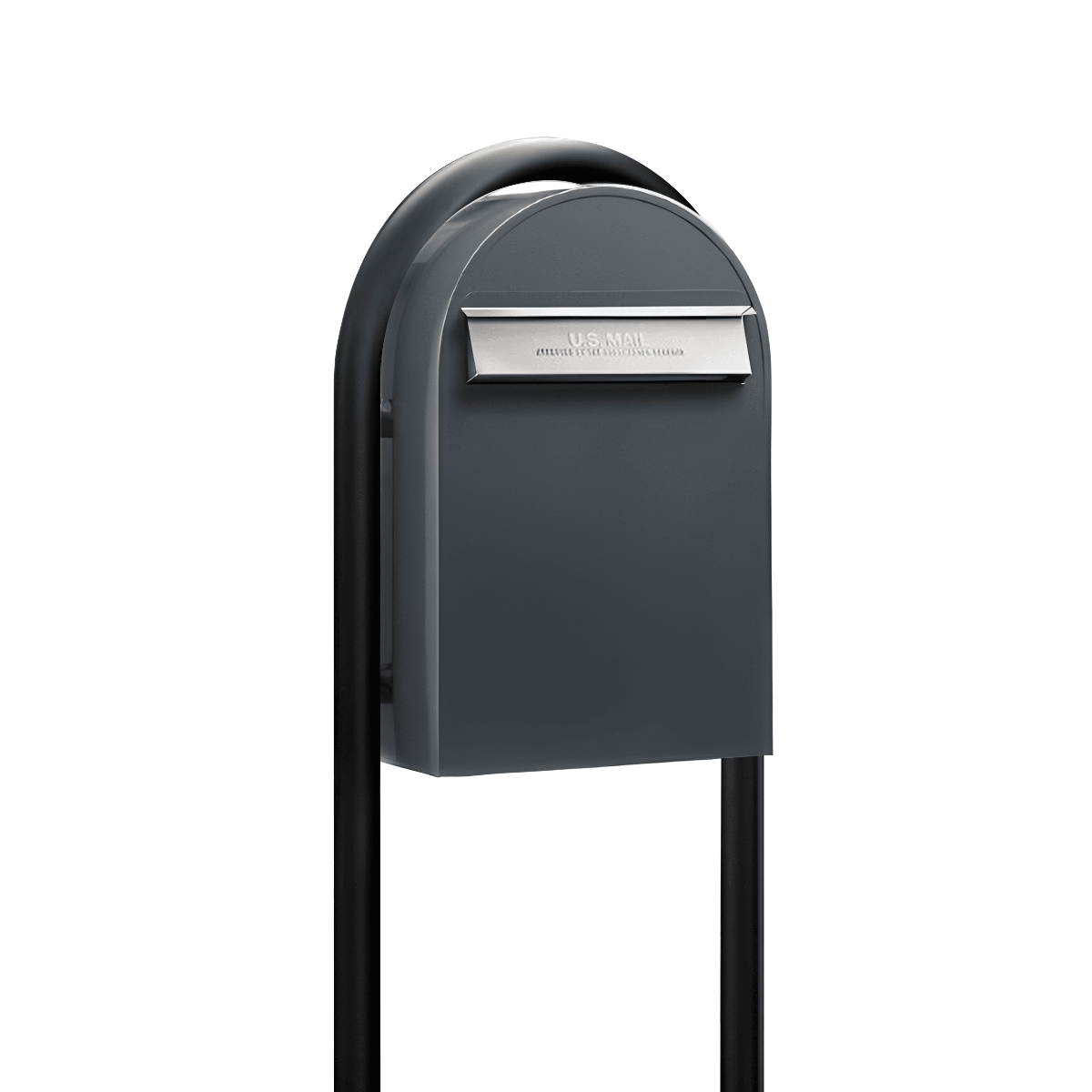 USPS Approved Bobi Classic B Rear Access Modern Locking Grey Mailbox with Stainless Steel Mail Slot and Round Black Post Combo