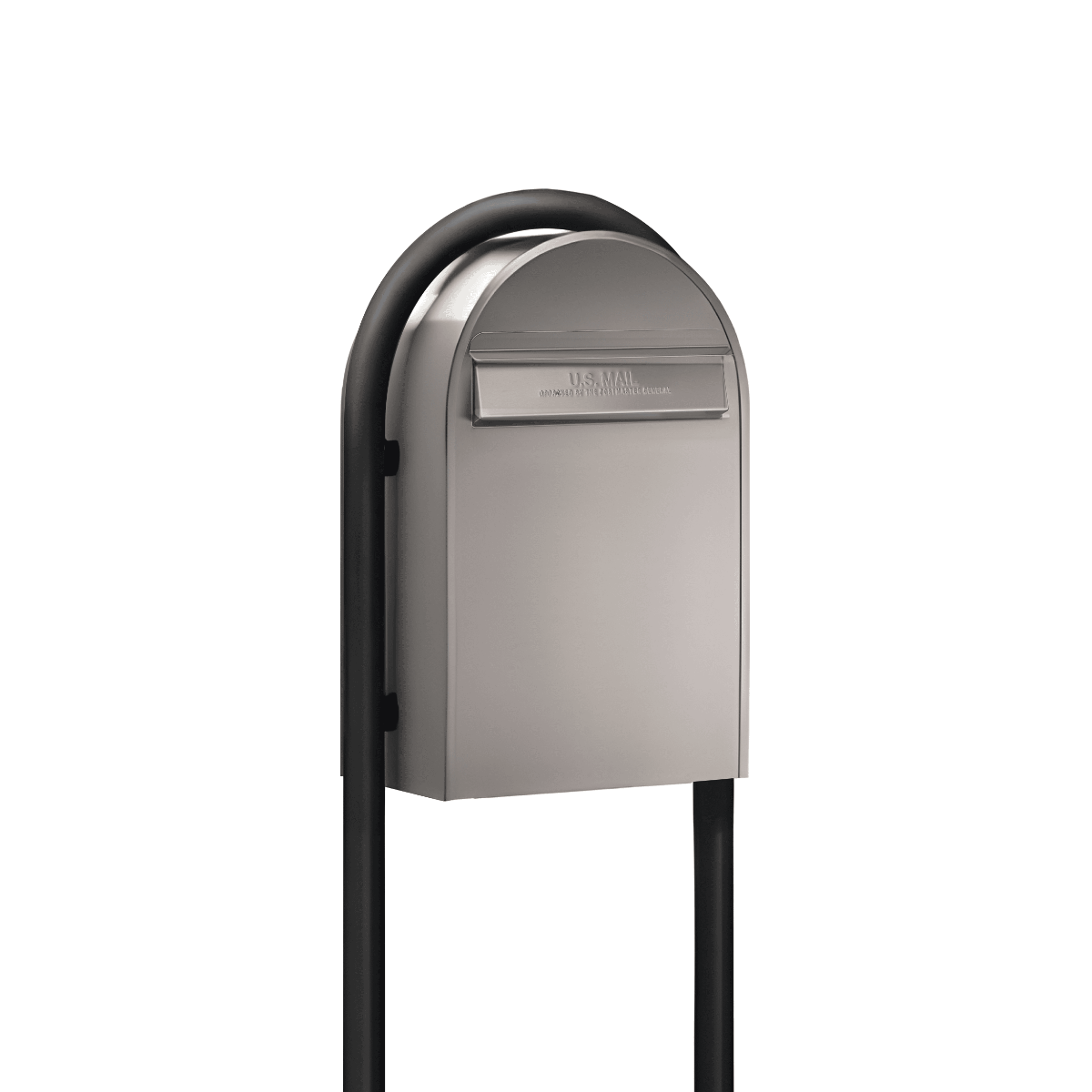 USPS Approved Bobi Classic B Rear Access Modern Locking Stainless Steel Mailbox and Round Black Post Combo