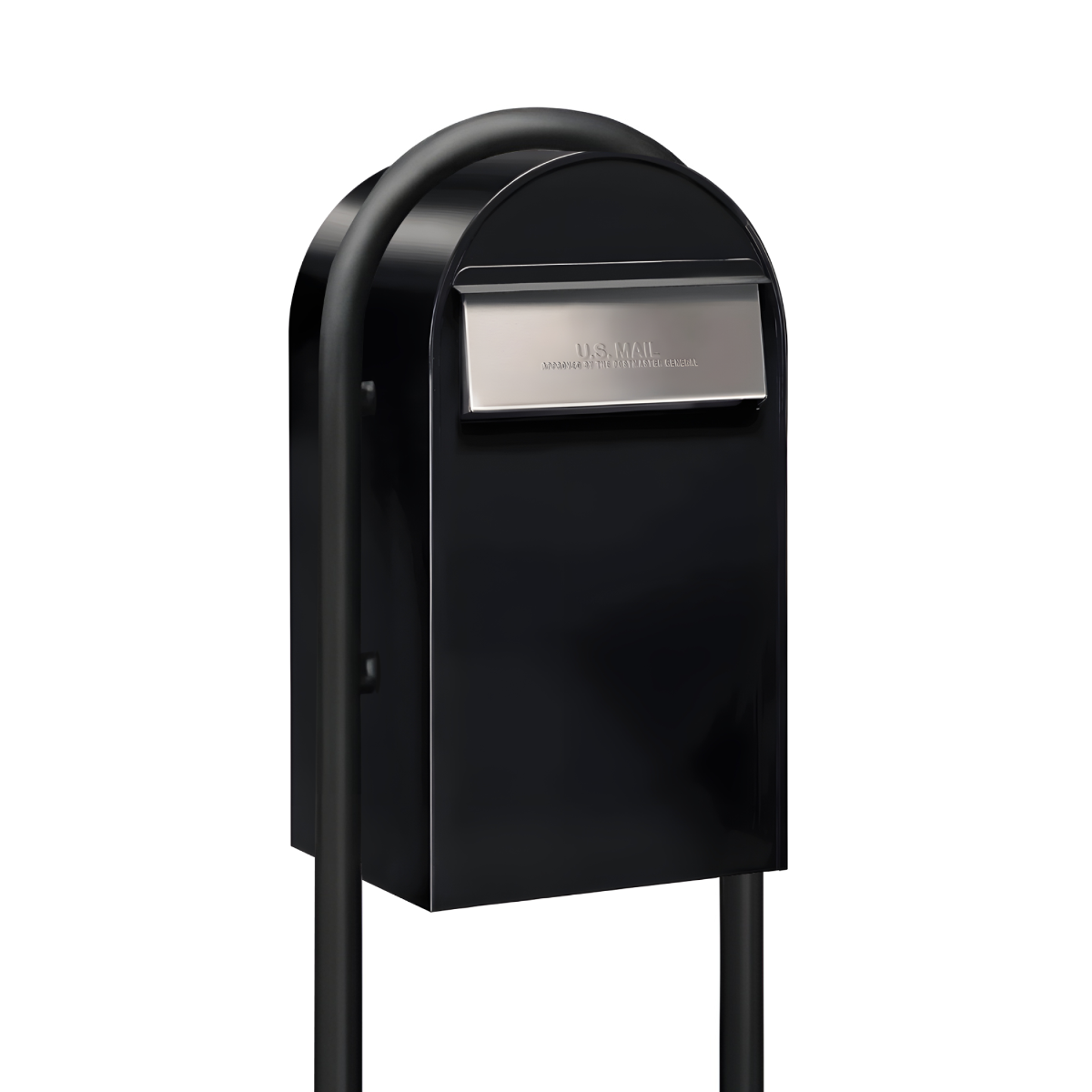 USPS Approved Bobi Grande B Rear Access Modern Locking Black Mailbox with Round Black Post Combo - Stainless Steel Mail Slot – Secure Small Parcel Delivery