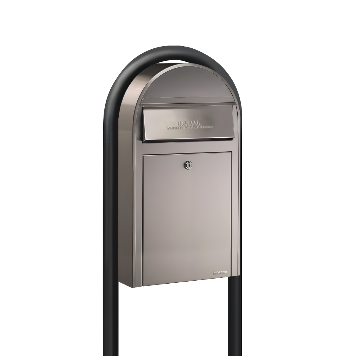Bobi Grande Slim Front Access Stainless Steel Mailbox with Round Black Post Combo