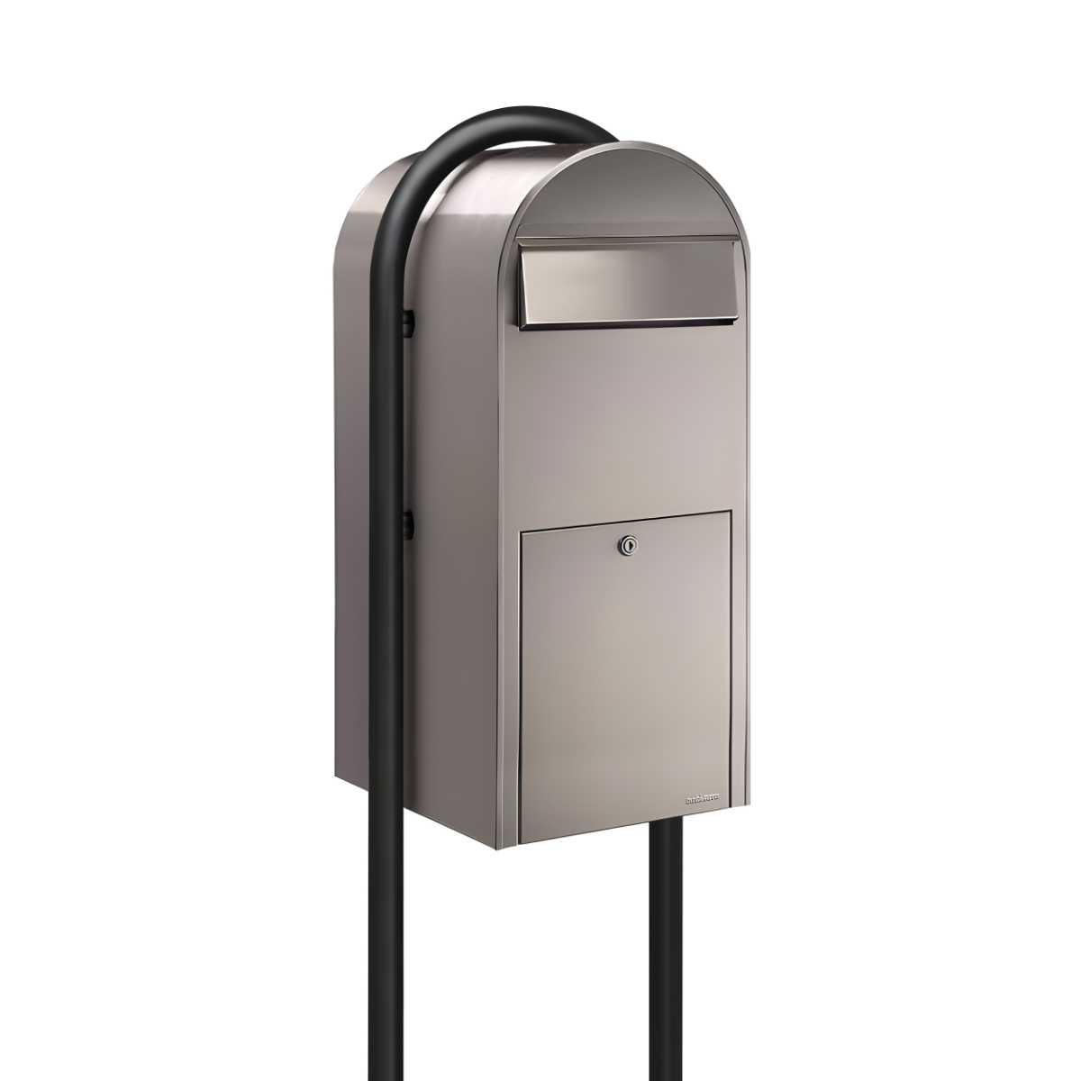 Bobi Jumbo Front Access Package Stainless Steel Mailbox and Round Black Post Combo