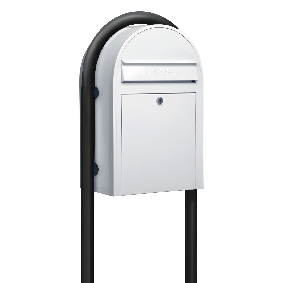 Bobi Classic Front Access White Mailbox and Round Black Post Combo
