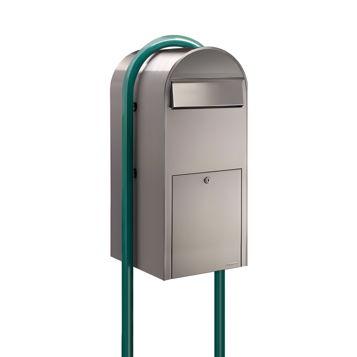 Bobi Jumbo Front Access Package Stainless Steel Mailbox and Round Green Post Combo