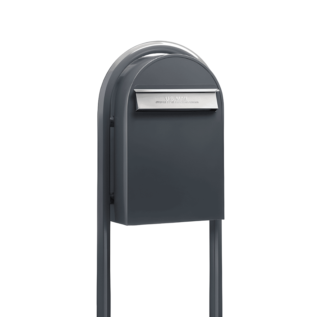 USPS Approved Bobi Classic B Rear Access Modern Locking Grey Mailbox with Stainless Steel Mail Slot and Round Grey Post Combo