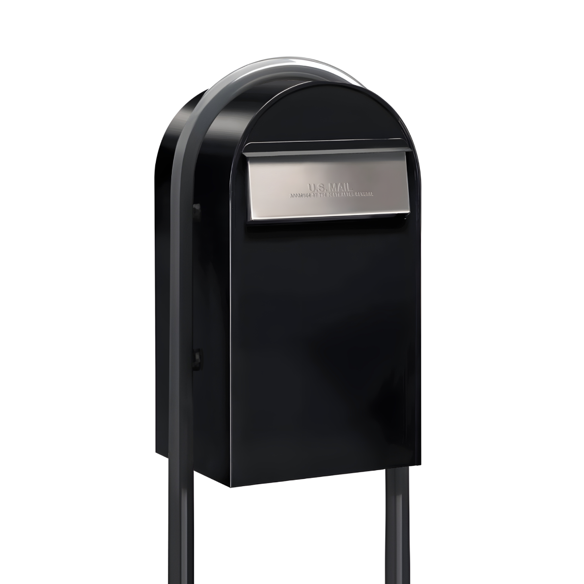 USPS Approved Bobi Grande B Rear Access Modern Locking Black Mailbox with Round Grey Post Combo - Stainless Steel Mail Slot – Secure Small Parcel Delivery