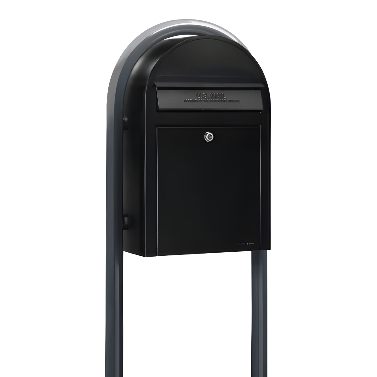 Bobi Classic Front Access Black Mailbox and Round Grey Post Combo