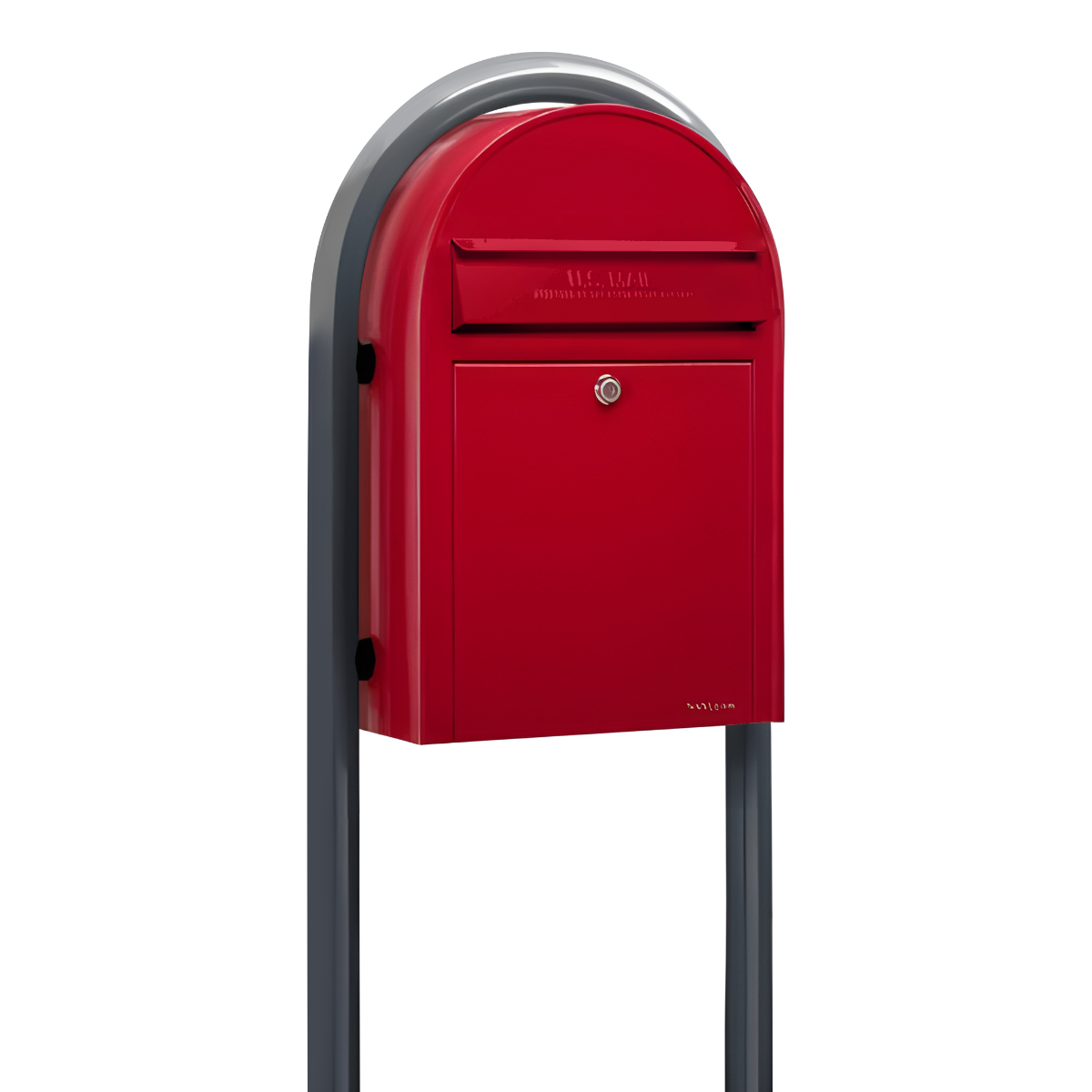 Bobi Classic Front Access Red Mailbox and Round Grey Post Combo