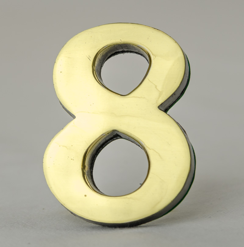 2 Inch Brass Number Eight with Self Adhesive Back