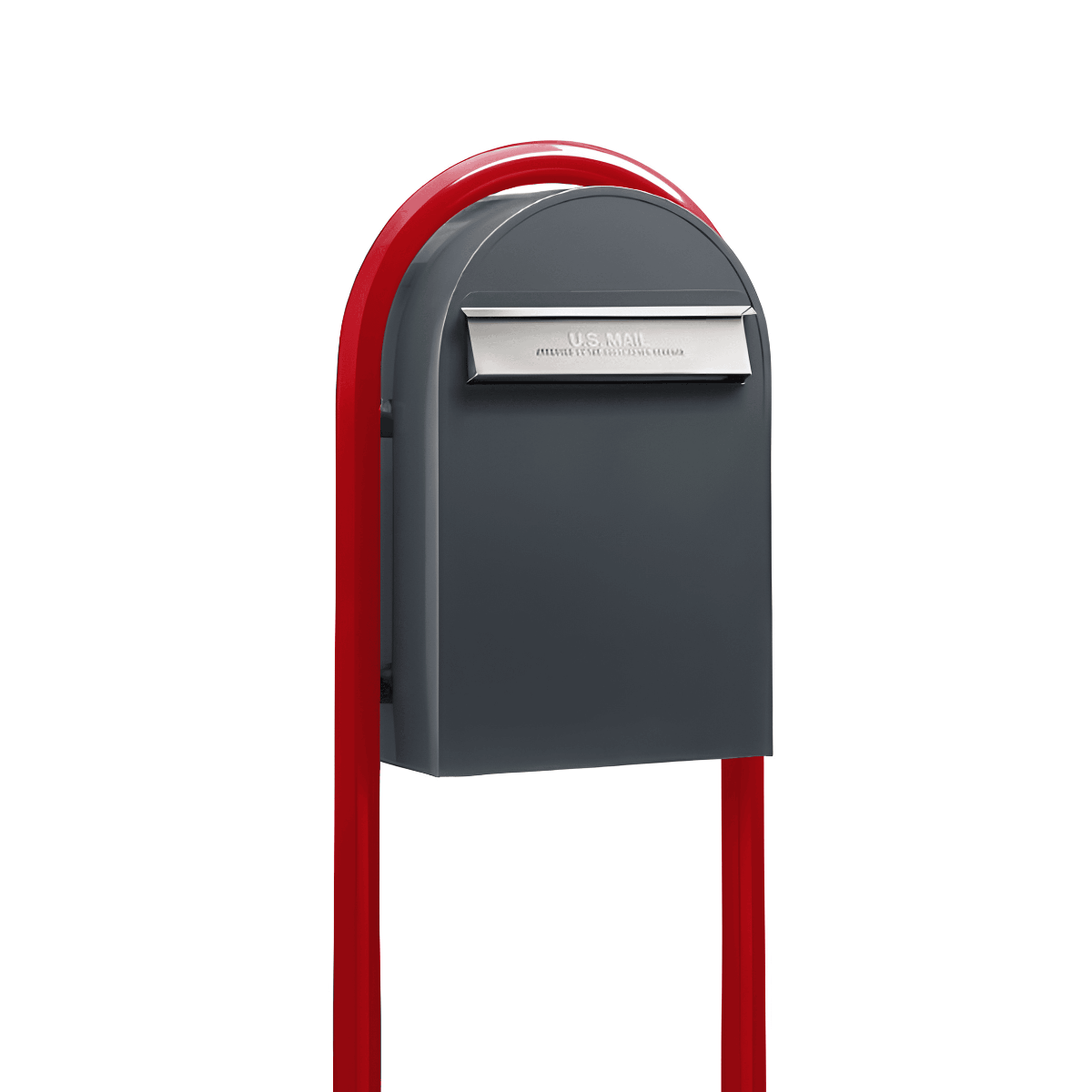USPS Approved Bobi Classic B Rear Access Modern Locking Grey Mailbox with Stainless Steel Mail Slot and Round Red Post Combo