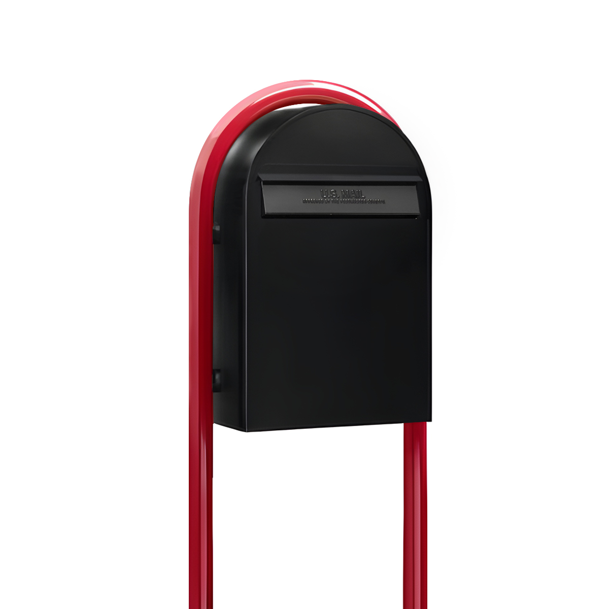 USPS Approved Bobi Classic B Rear Access Modern Locking Black Mailbox and Round Red Post Combo