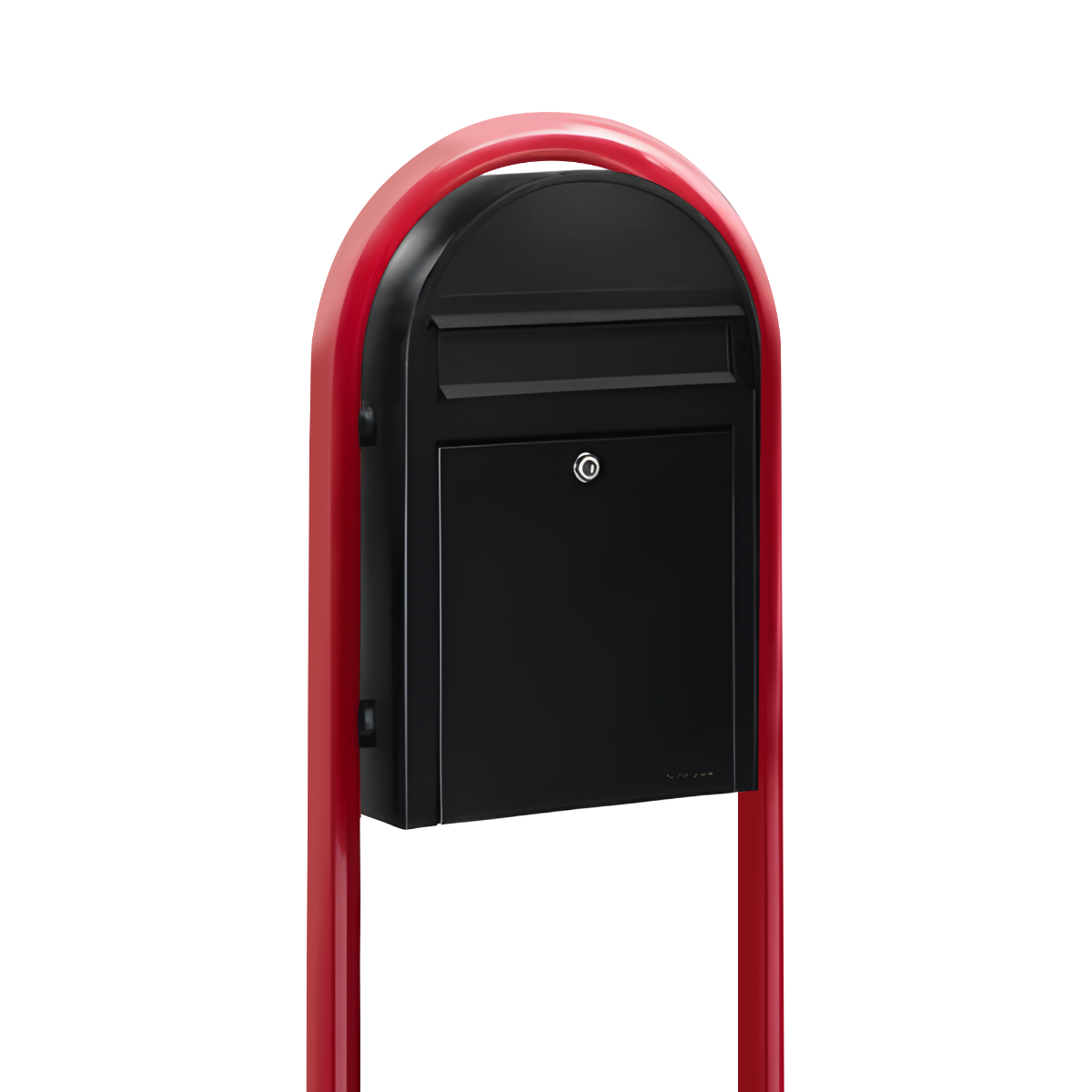 Bobi Classic Slim Front Access Modern Locking Black Mailbox and Round Red Post Combo
