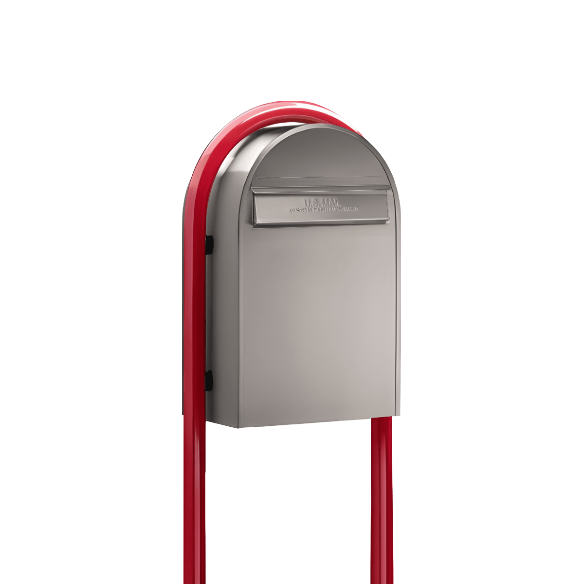 USPS Approved Bobi Classic B Rear Access Modern Locking Stainless Steel Mailbox and Round Red Post Combo