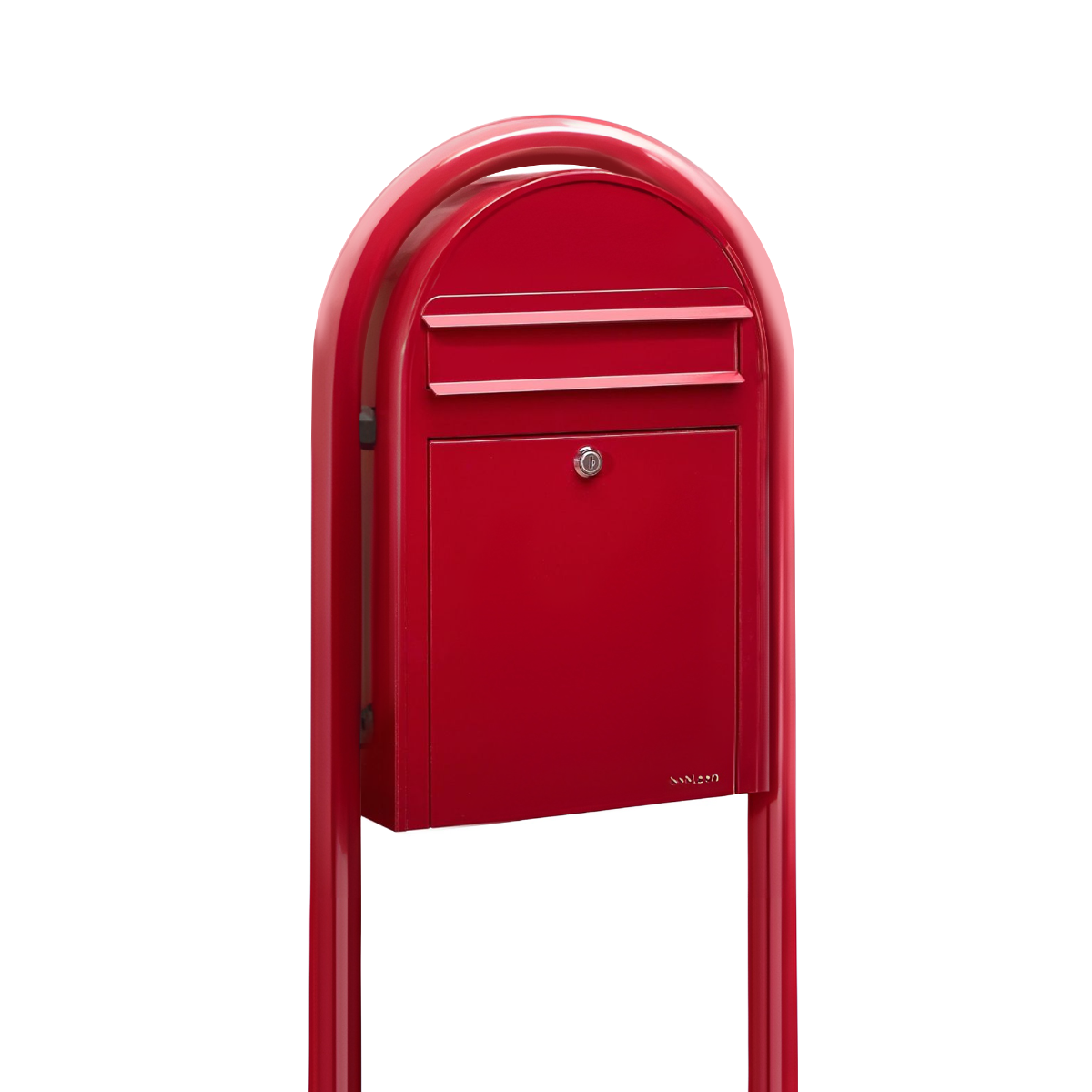 Bobi Classic Slim Front Access Modern Locking Red Mailbox and Round Red Post Combo