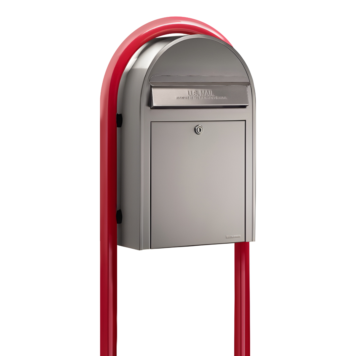 Bobi Classic Front Access Stainless Steel Mailbox and Round Red Post Combo