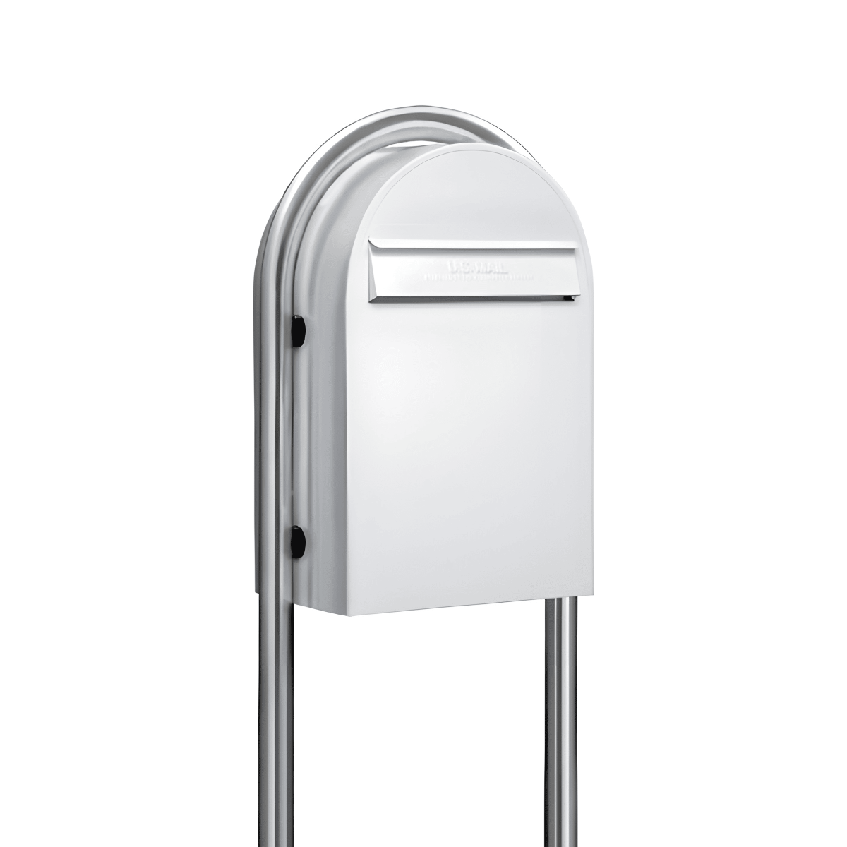 USPS Approved Bobi Classic B Rear Access Modern Locking White Mailbox and Round Stainless Steel Post Combo