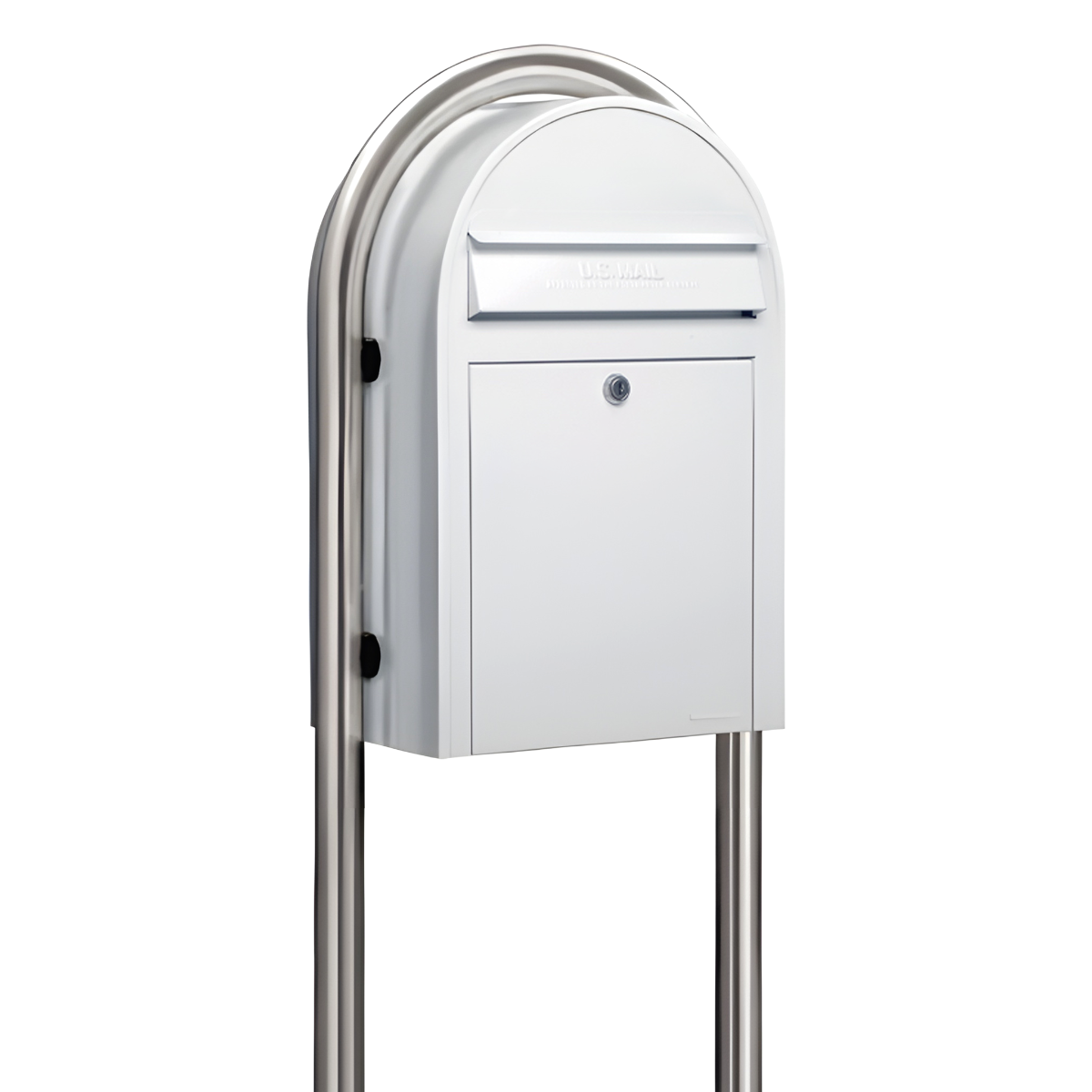 Bobi Classic Front Access White Mailbox and Round Stainless Steel Post Combo