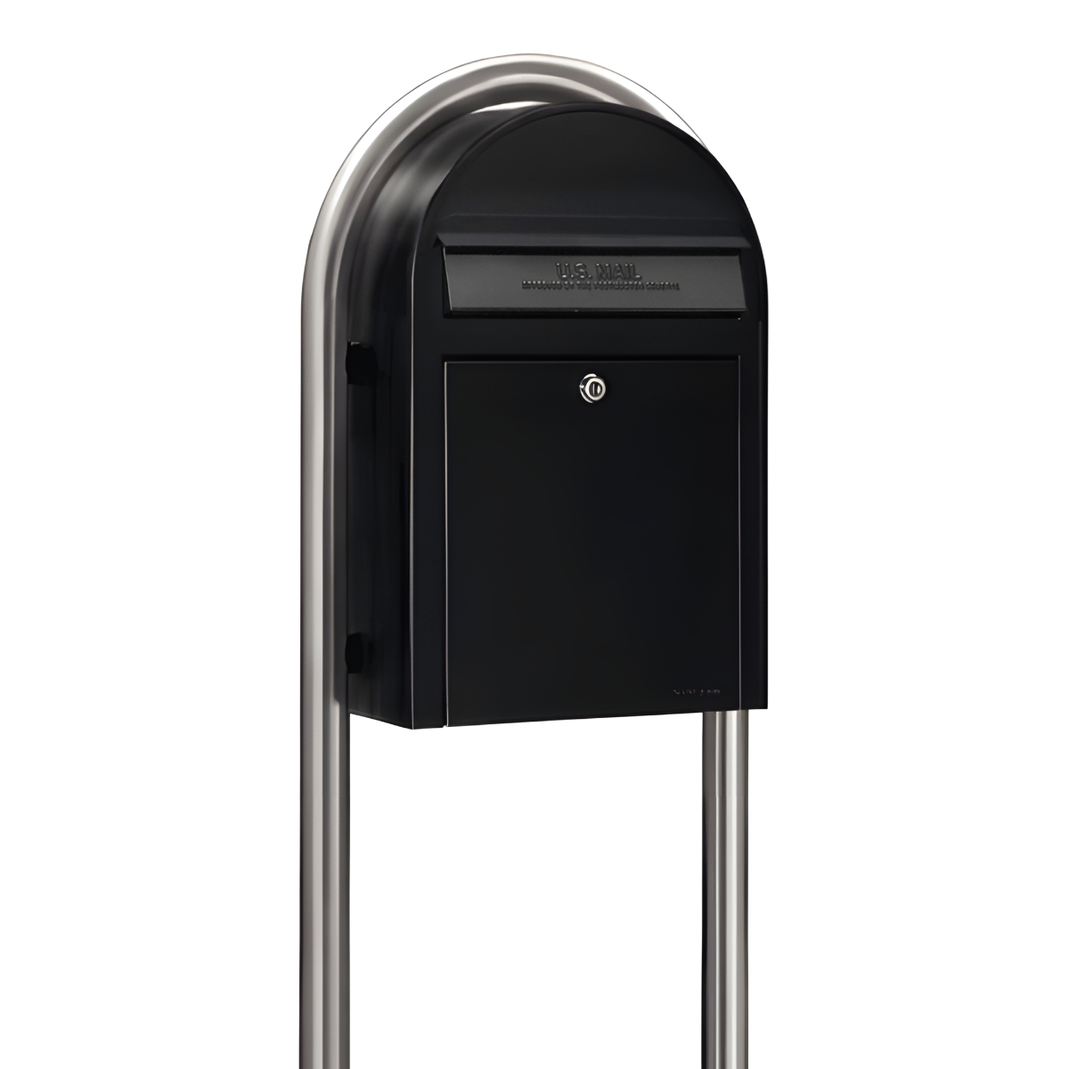 Bobi Classic Front Access Black Mailbox and Round Stainless Steel Post Combo