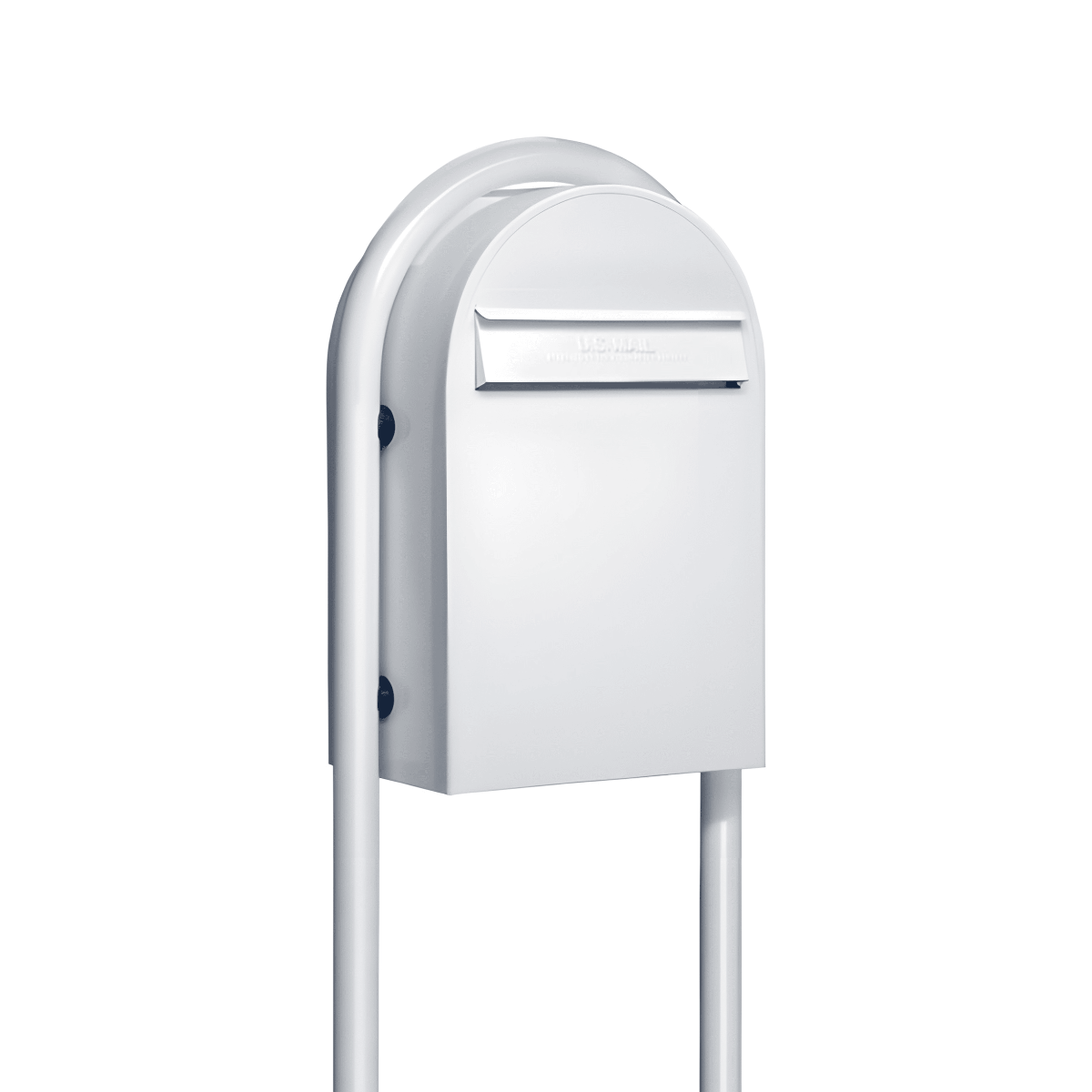 USPS Approved Bobi Classic B Rear Access Modern Locking White Mailbox and Round White Post Combo