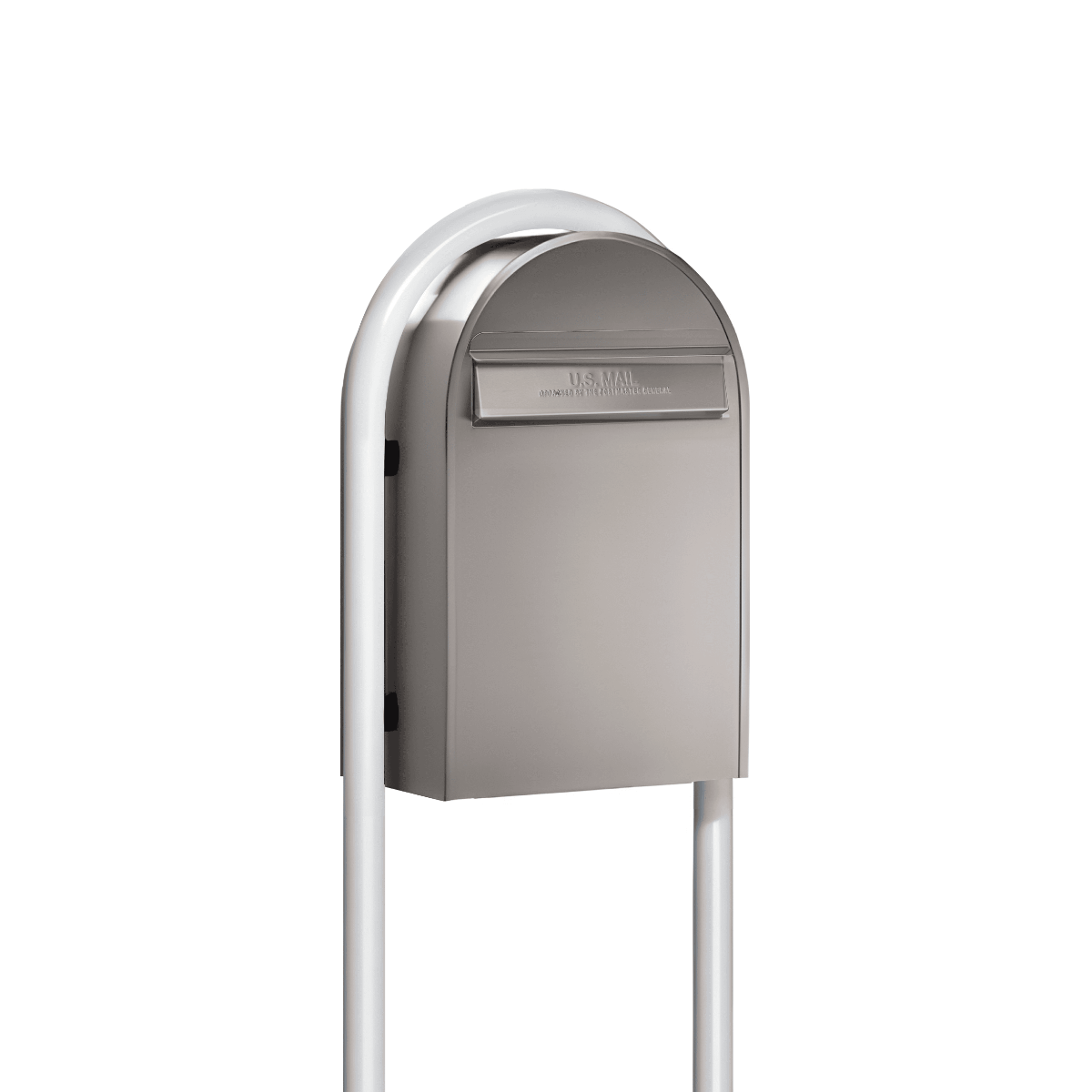 USPS Approved Bobi Classic B Rear Access Modern Locking Stainless Steel Mailbox and Round White Post Combo