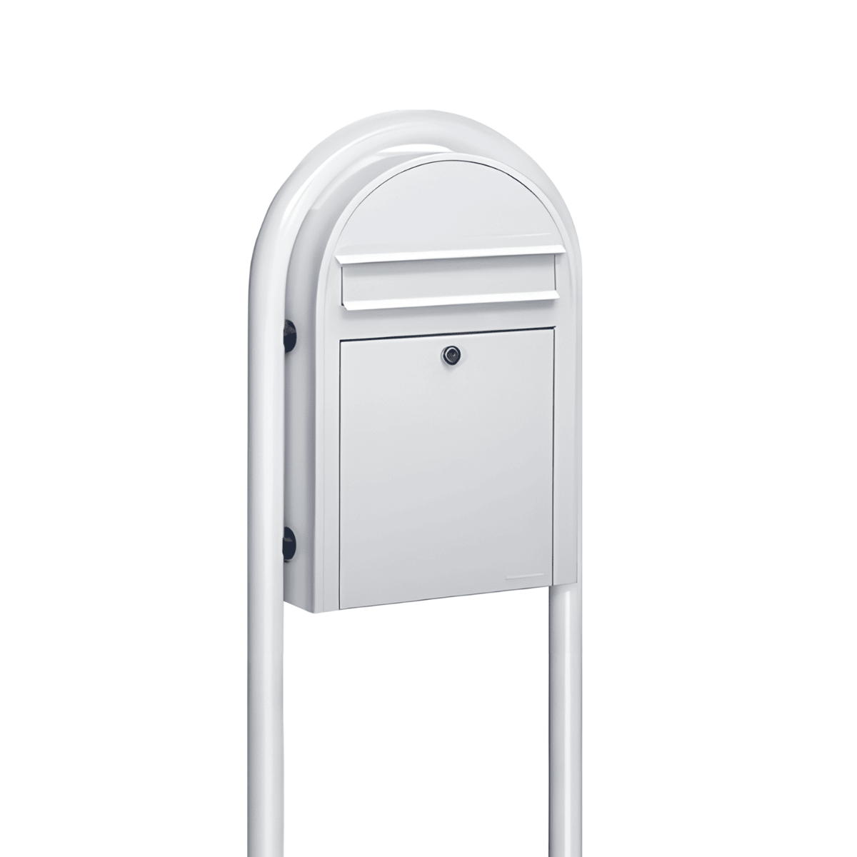 Bobi Classic Slim Front Access Modern Locking White Mailbox and Round White Post Combo