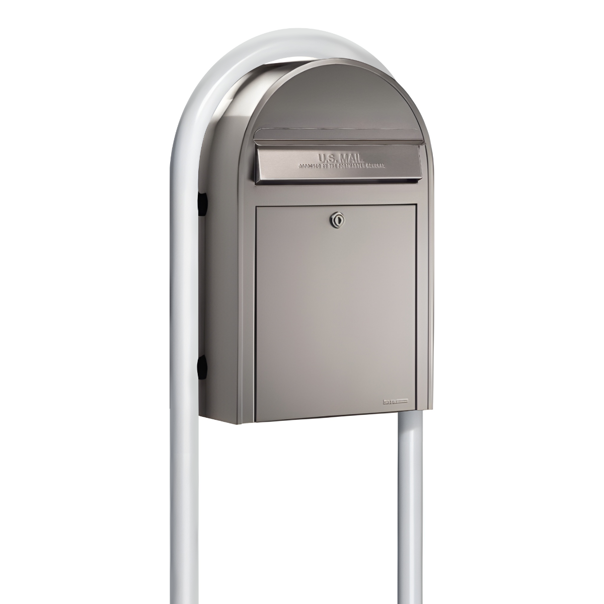 Bobi Classic Front Access Stainless Steel Mailbox and Round White Post Combo
