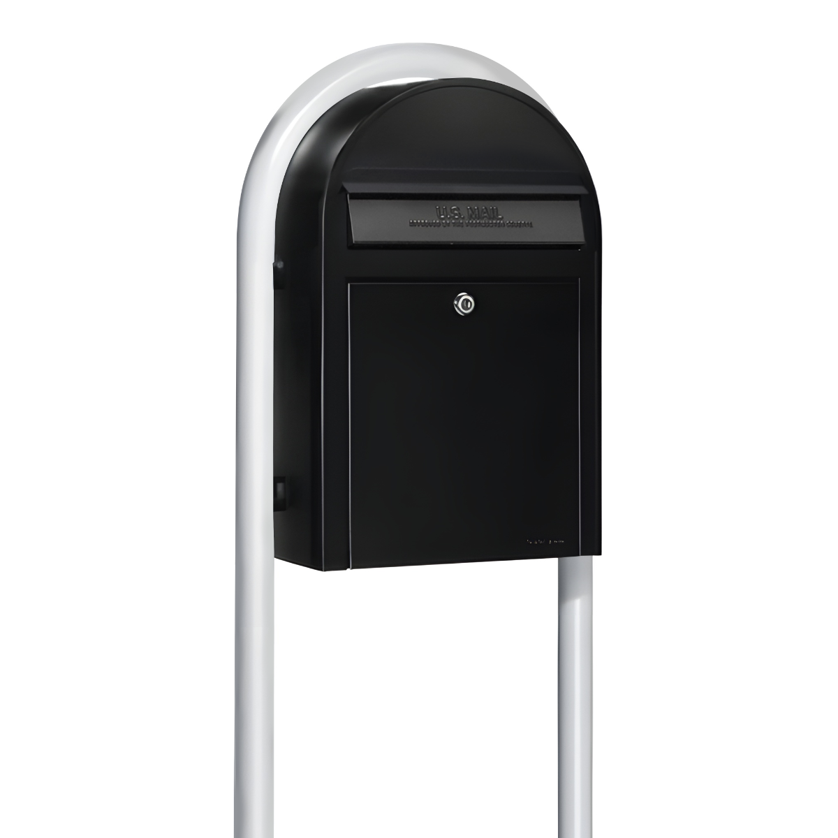 Bobi Classic Front Access Black Mailbox and Round White Post Combo