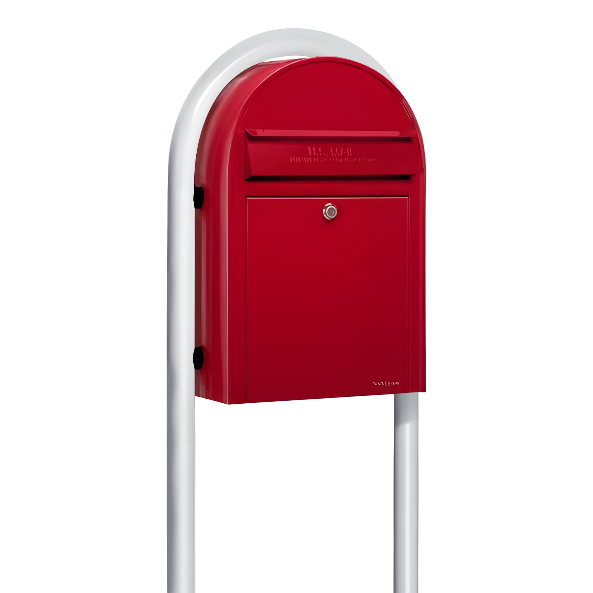 Bobi Classic Front Access Red Mailbox and Round White Post Combo