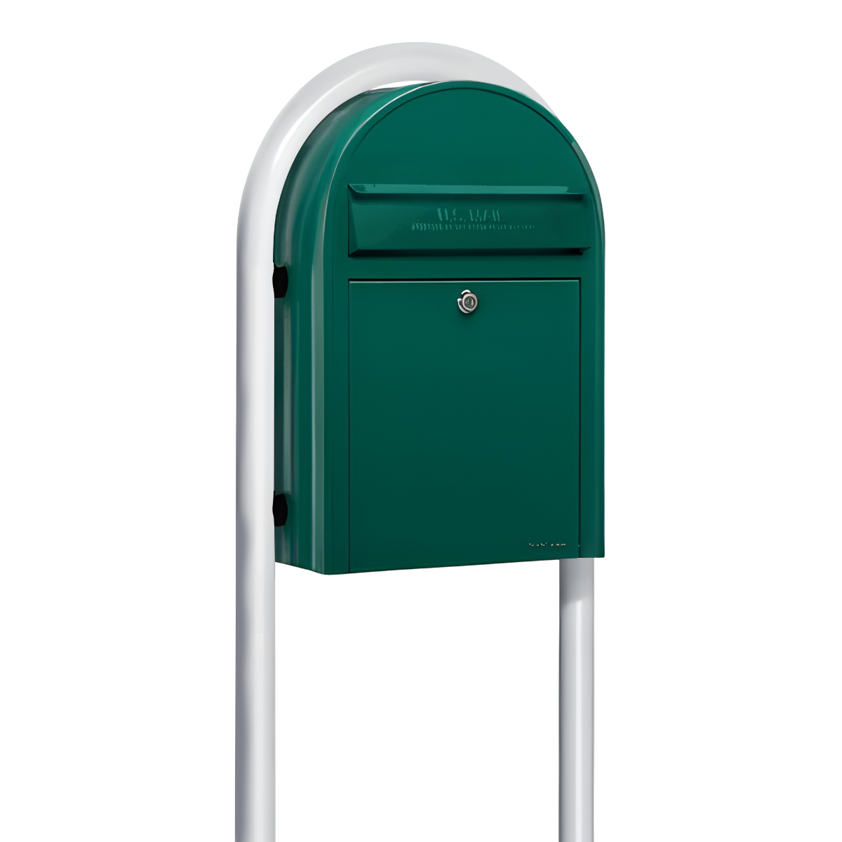 Bobi Classic Front Access Green Mailbox and Round White Post Combo