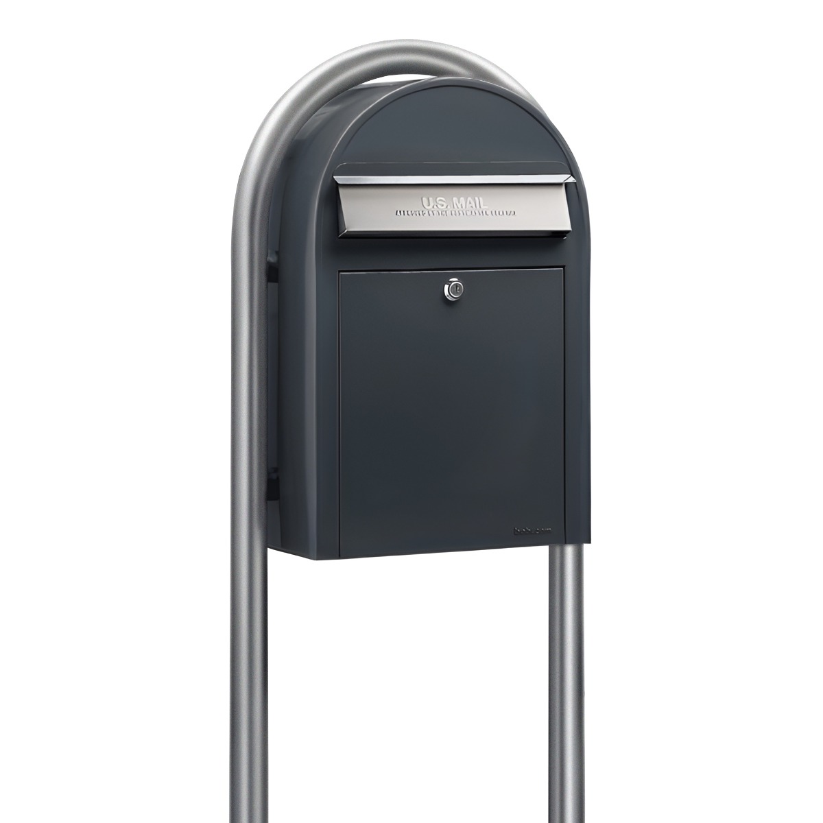 Bobi Classic Front Access Grey Mailbox with Stainless Steel Mail Slot and Round Zinc Post Combo
