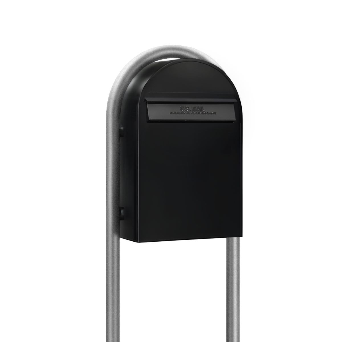 USPS Approved Bobi Classic B Rear Access Modern Locking Black Mailbox and Round Zinc Post Combo