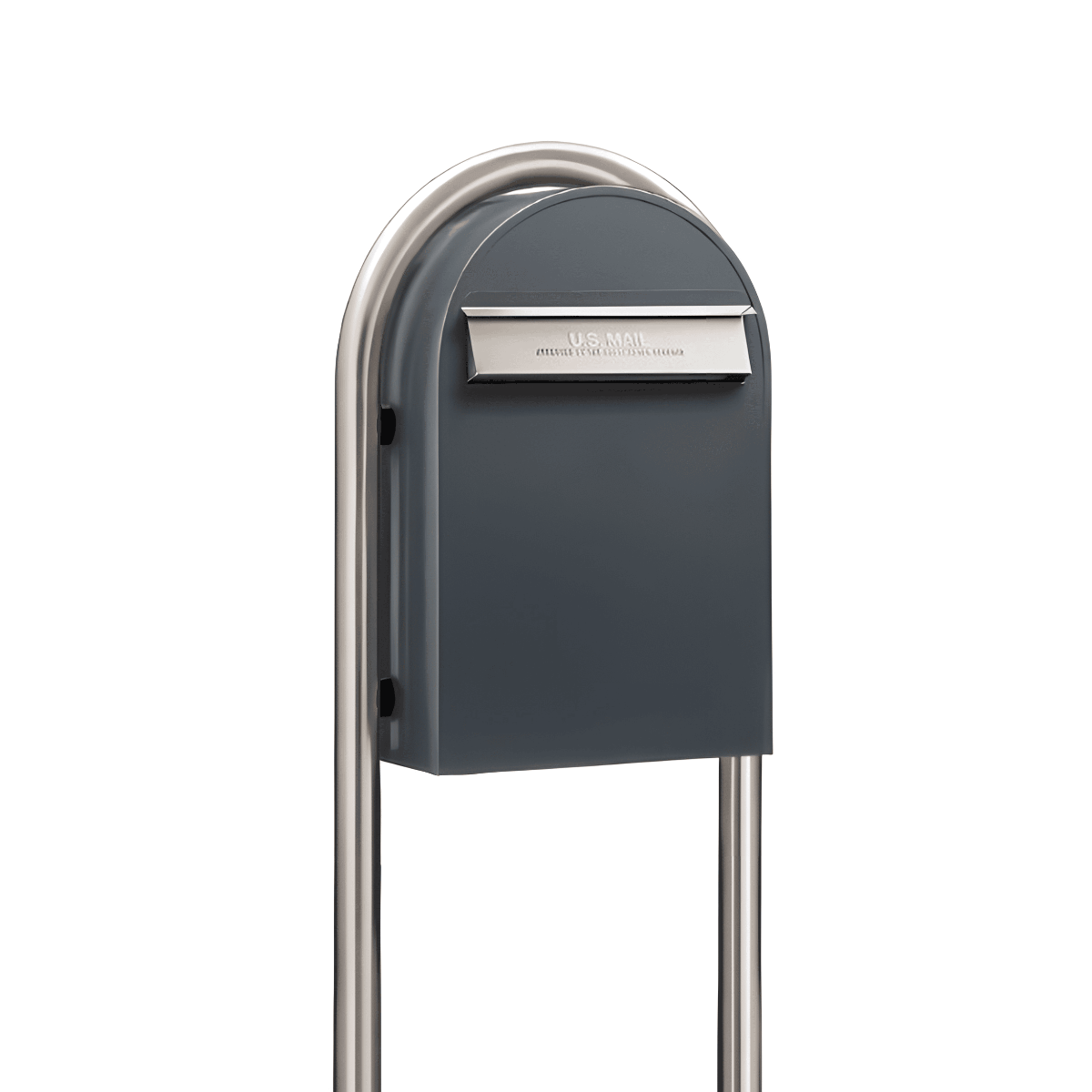 USPS Approved Bobi Classic B Rear Access Modern Locking Grey Mailbox with Stainless Steel Mail Slot and Round Zinc Post Combo