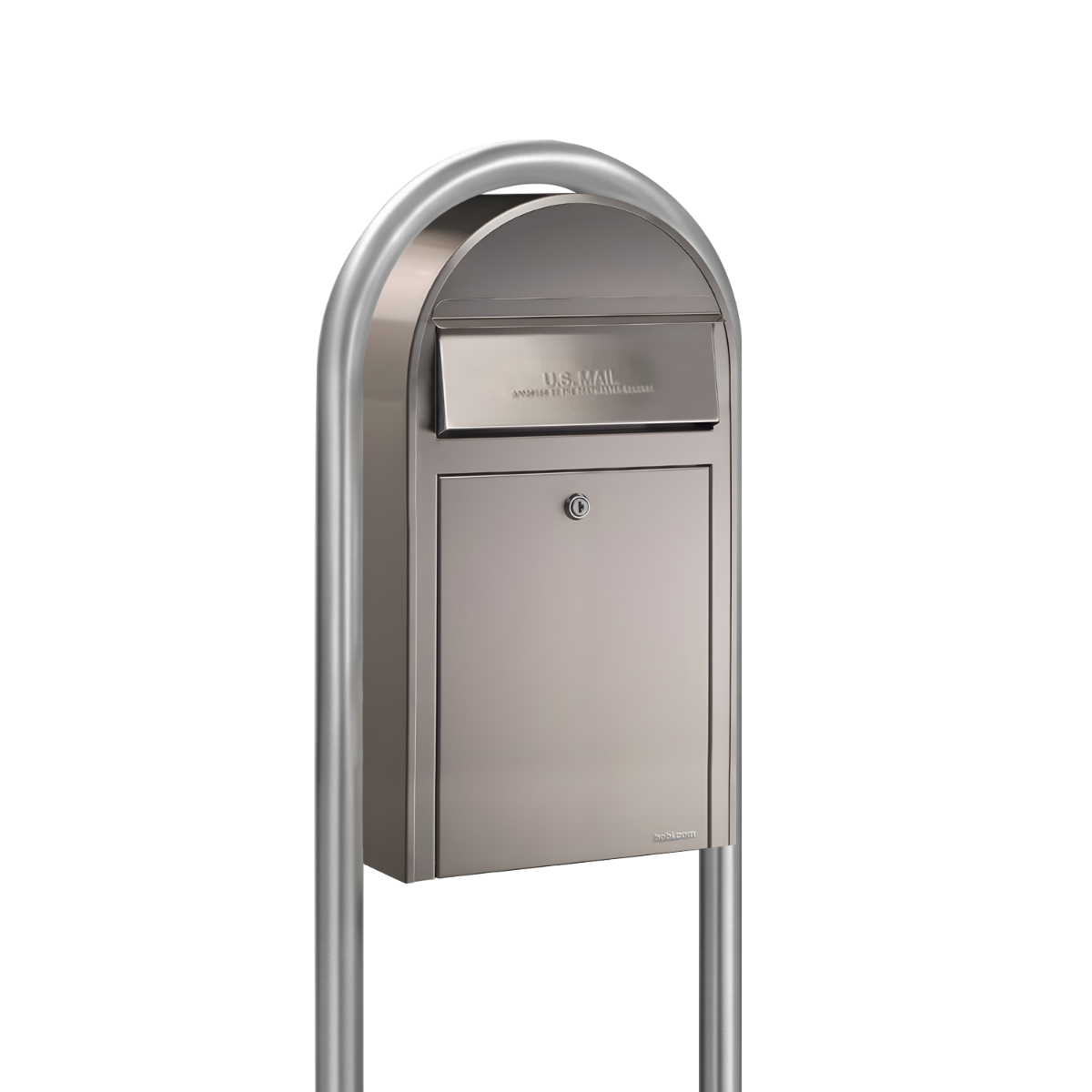 Bobi Grande Slim Front Access Stainless Steel Mailbox with Round Zinc Post Combo