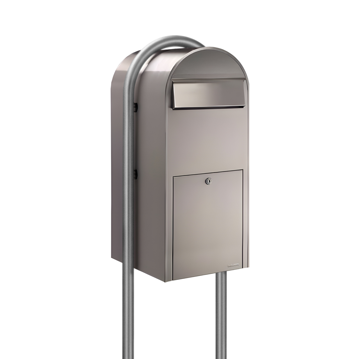 Bobi Jumbo Front Access Package Stainless Steel Mailbox and Round Zinc Post Combo