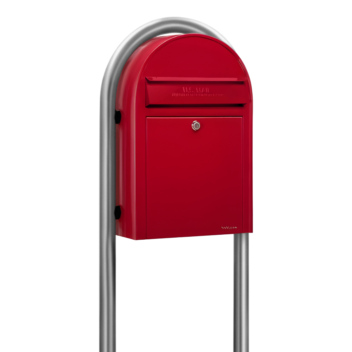 Bobi Classic Front Access Red Mailbox and Round Zinc Post Combo