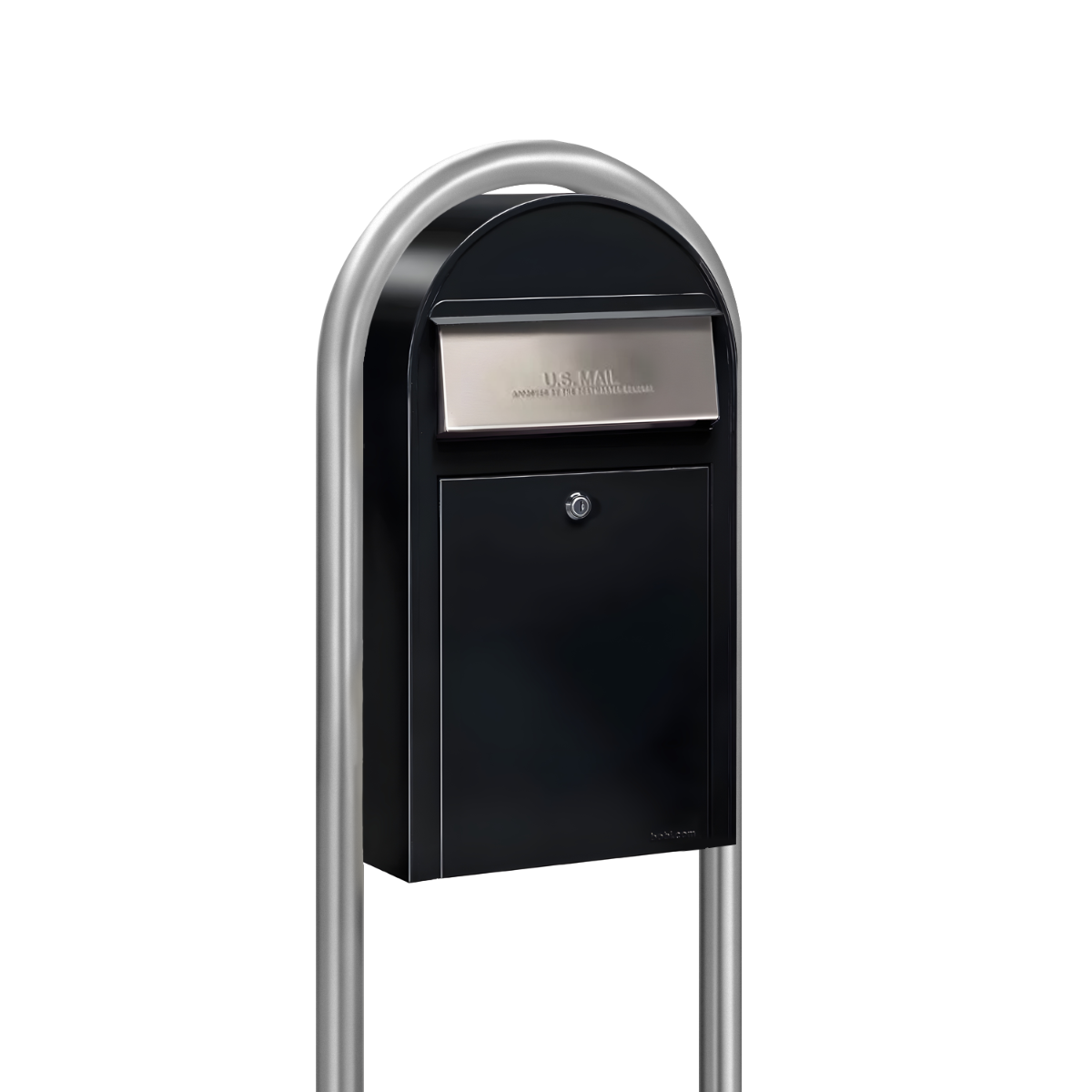 Bobi Grande Slim Front Access Black Mailbox with Stainless Steel Mail Slot and Round Zinc Post Combo